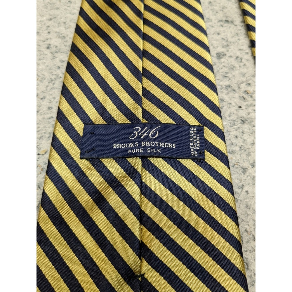 Brooks Brothers 346 Pure Silk Repp Tie Navy Gold Striped Stripe Made in USA - Picture 6 of 9
